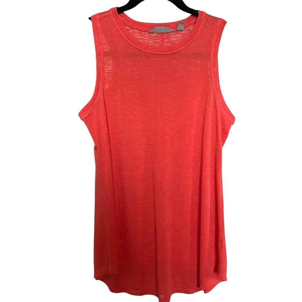 Athleta Tank Top Women's Size Small Pink Coral Linen Scoop Curved Hem Pullover